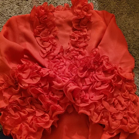 Vintage Red Ruffle 50s Style Robe - Picture 12 of 13